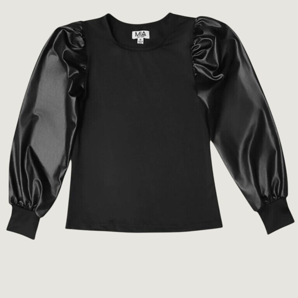 Mia New York Girls Black Metallic Puff Long Sleeve Top Size Small NEW